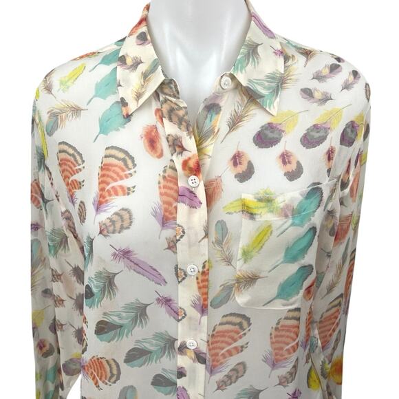 Equipment Multicolor Silk Satin Feather Long Sleeve Button Down Shirt Top Sz XS - Picture 3 of 4